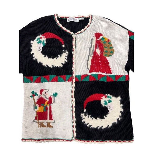 Elite Petite Faux Pearl Button Up Ugly Christmas Sweater Cardigan Womens Large - Picture 2 of 6